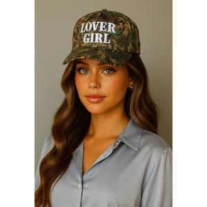 NEW FRIDAY + SATURDAY lover girl trucker hat in green/brown